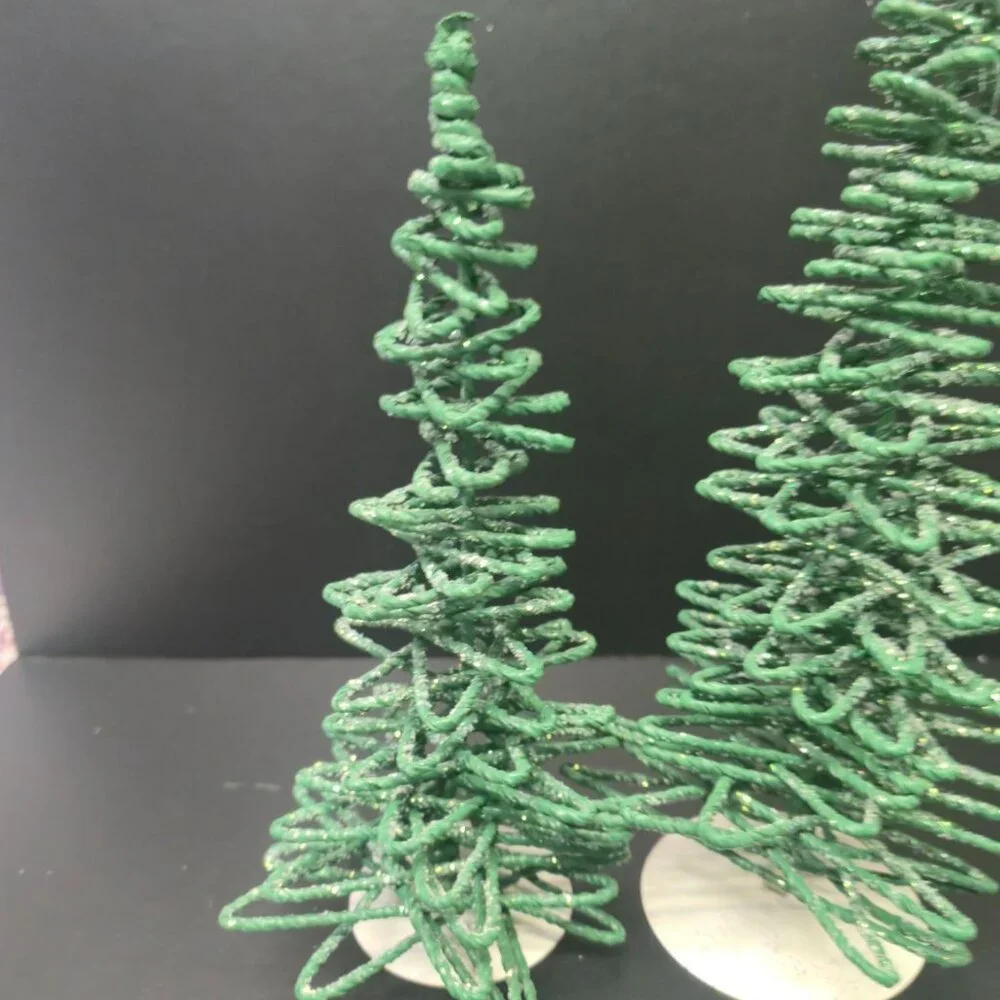 Vintage Dept 56 Village Frosted Zig-zag Trees Set of 3 Retired Green 5250-7 star - Picture 5 of 9